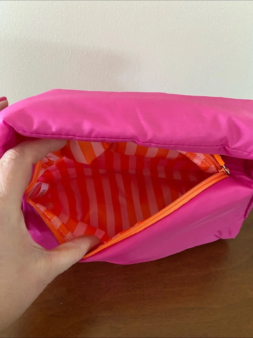 Benefit Hot Pink Makeup Pouch with Orange Zip